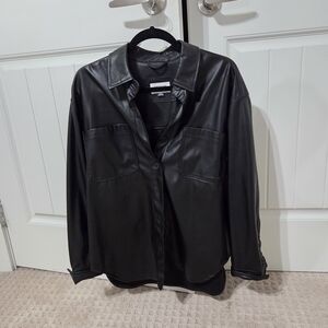 American Eagle Outfitters Black Faux Leather Button Up